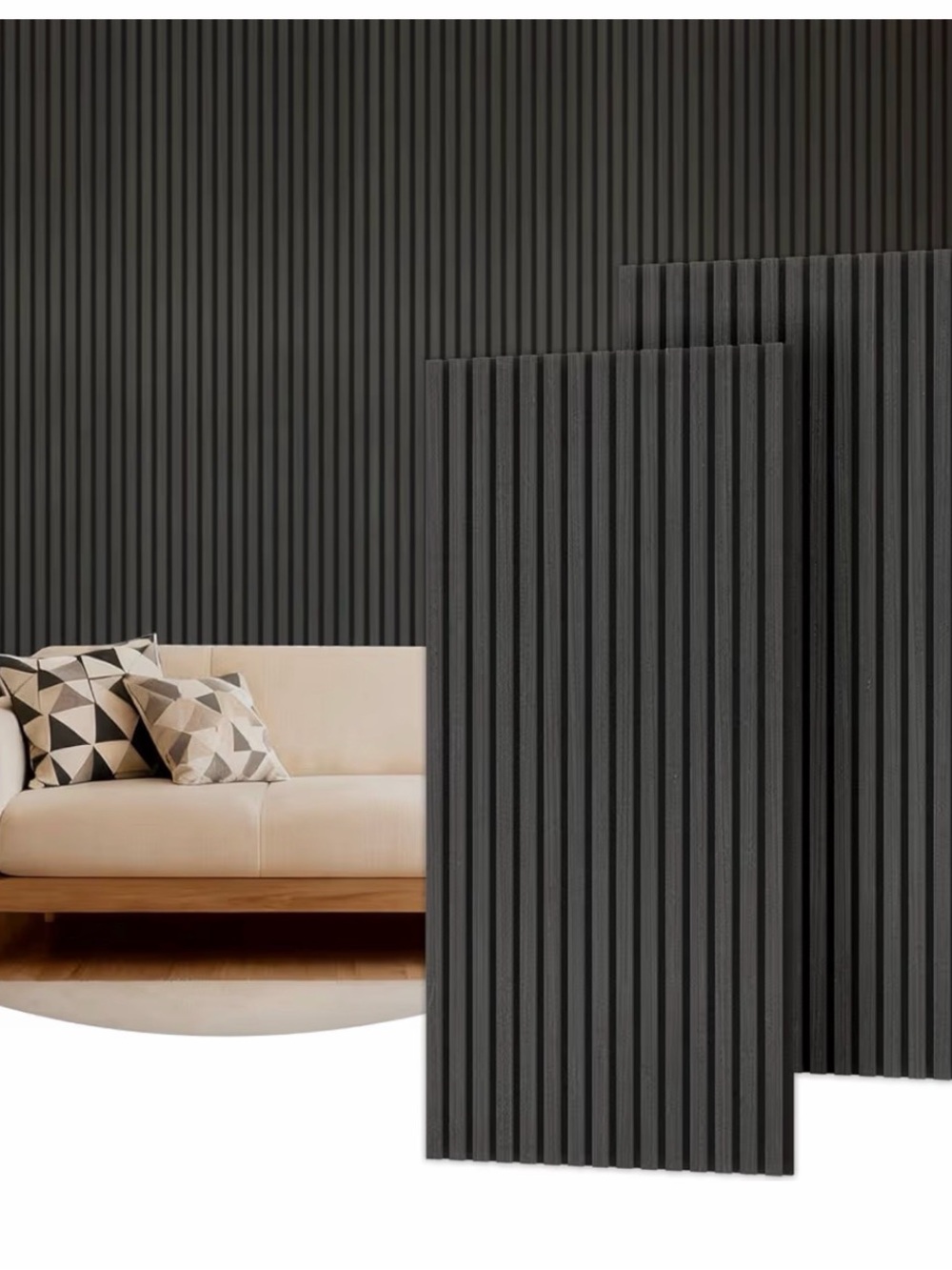Black Acoustic Wall Panel - Modern Ribbed Home Wall Decor